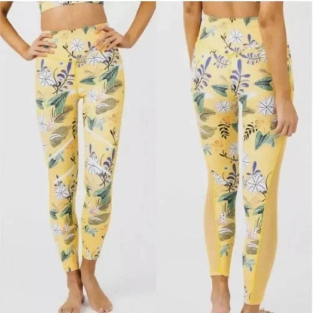 Zyia Active Yellow Floral Light Tight High Rise 7/8 Leggings Size 4